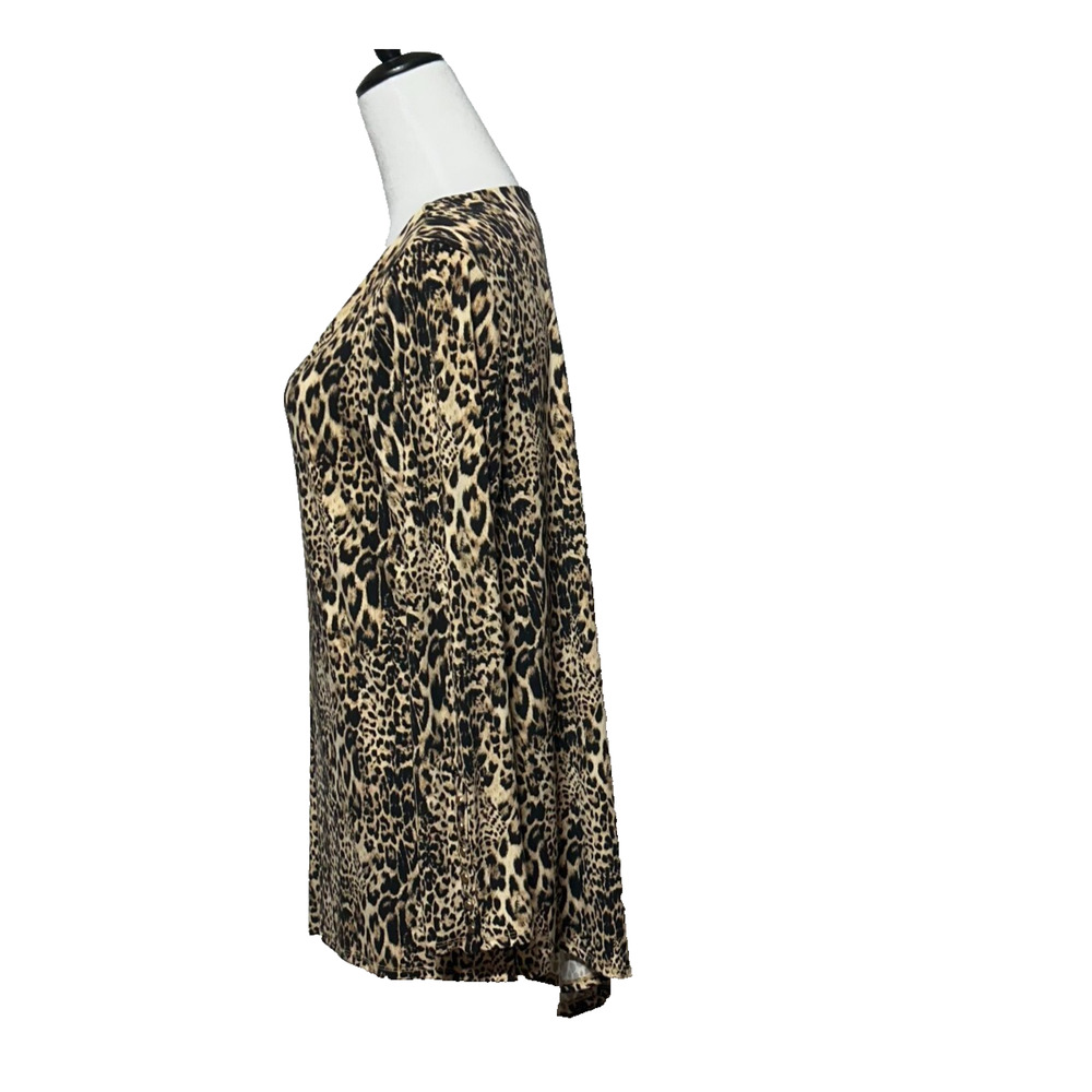 Chicos Asymmetrical‎ Hem Animal Print Top Large 2 Brown Black Button Accents - Picture 5 of 11